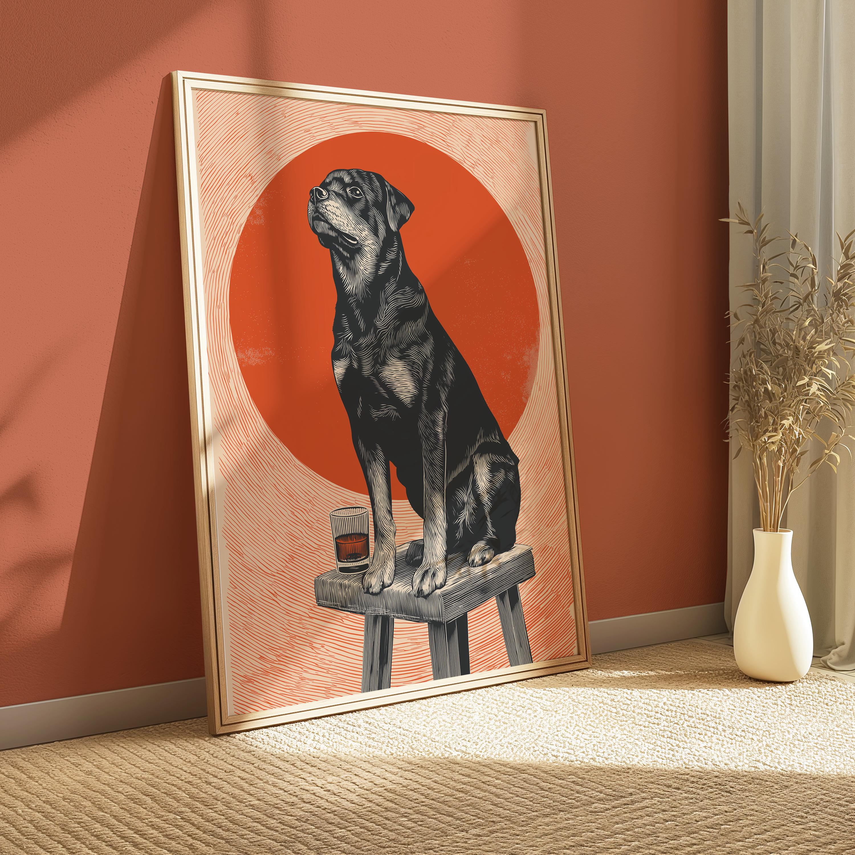 Rottweiler Dog Print – Vintage Dog Poster | Whiskey Bar Decor & Home Bar Art