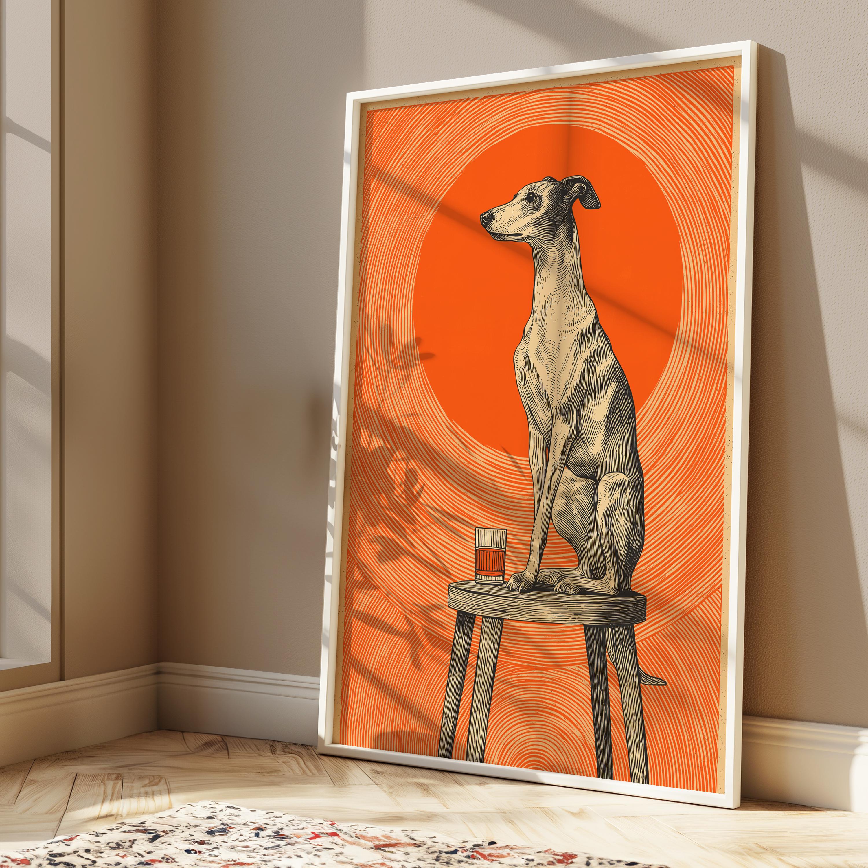 Whippet Greyhound Dog Print – Vintage Whiskey Bar Decor | Retro Pub Style Artwork