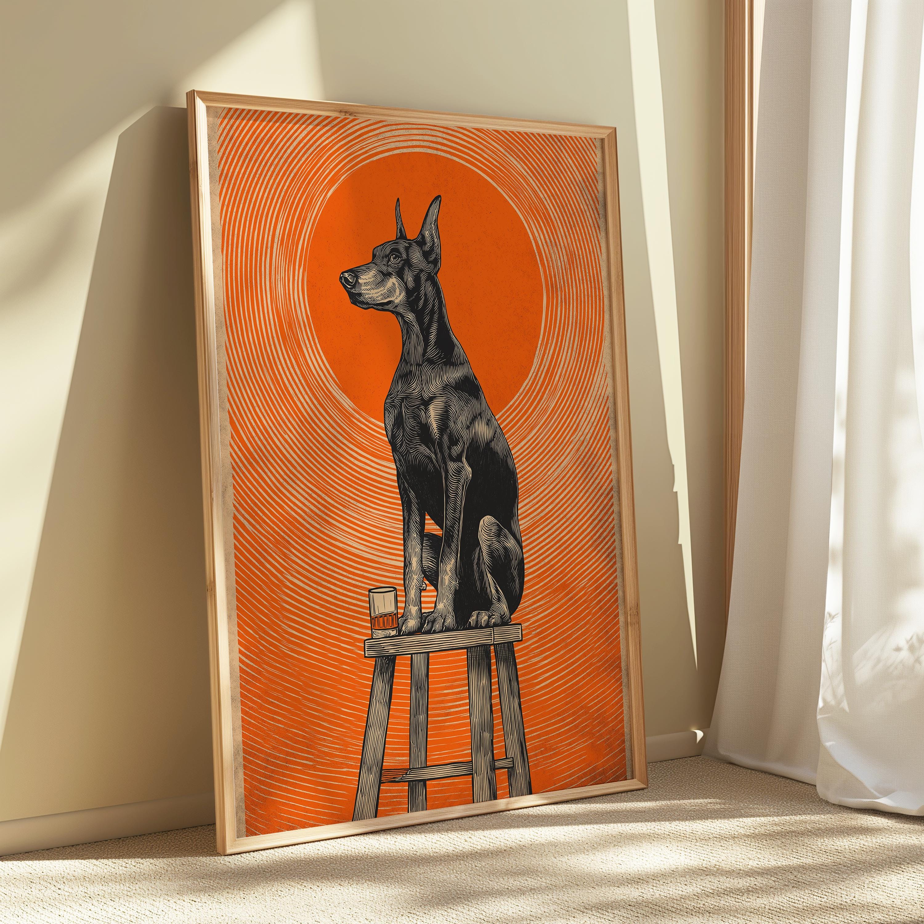 Dobermann Dog Print – Vintage Dog Art | Whiskey Bar Decor | Retro Wall Art