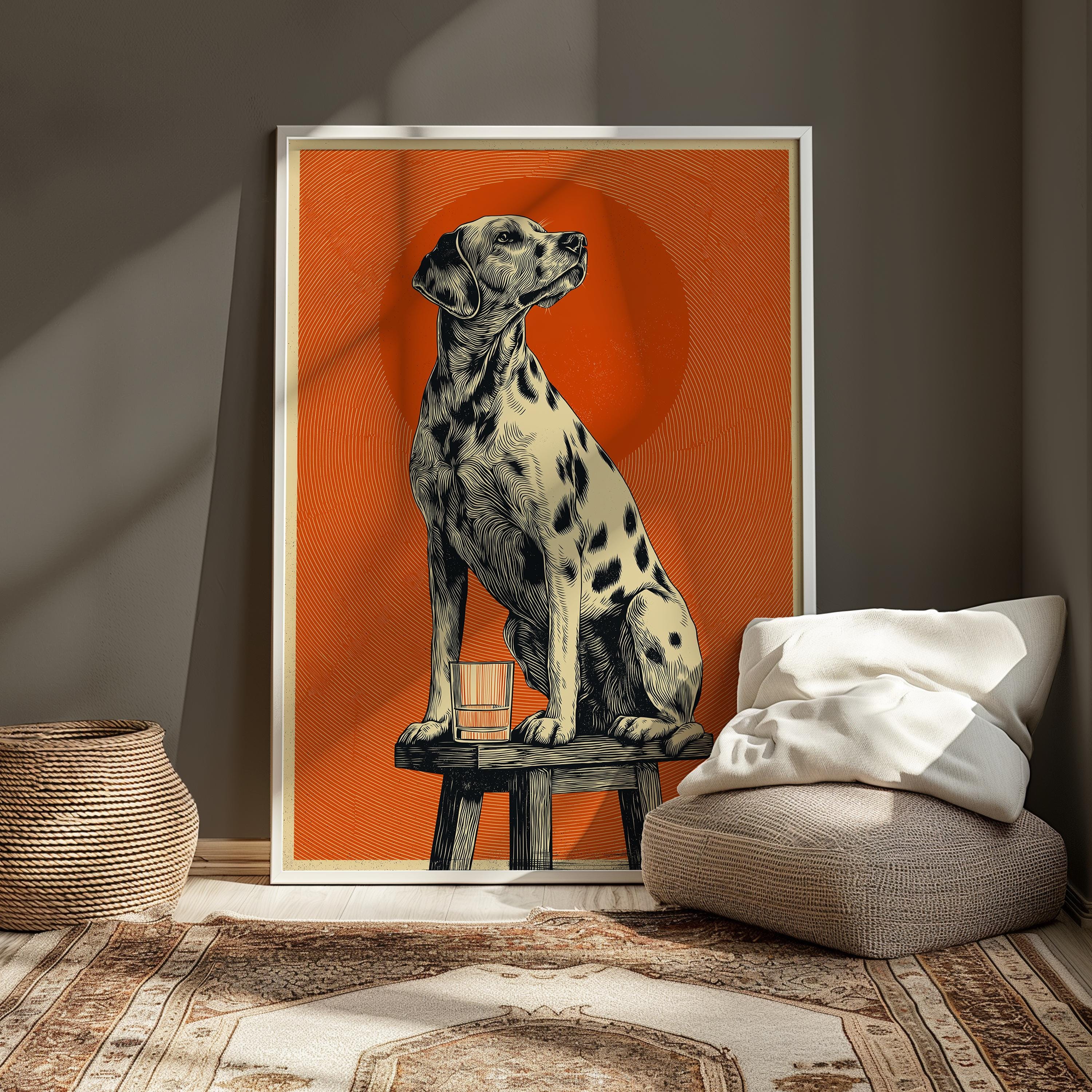 Dalmatian Dog Wall Art – Vintage Dog Print | Whiskey Bar Decor & Rustic Style