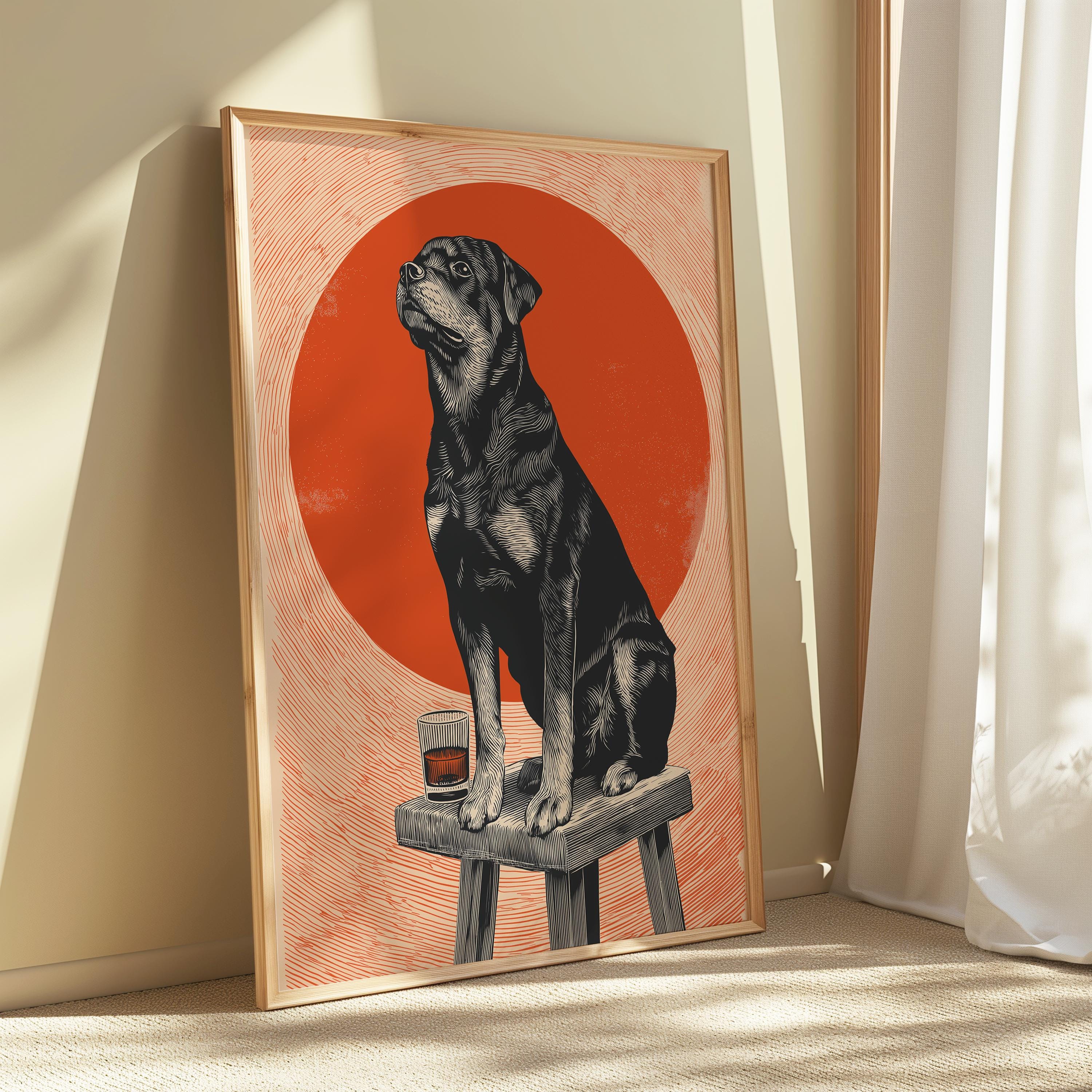 Rottweiler Dog Print – Vintage Dog Poster | Whiskey Bar Decor & Home Bar Art