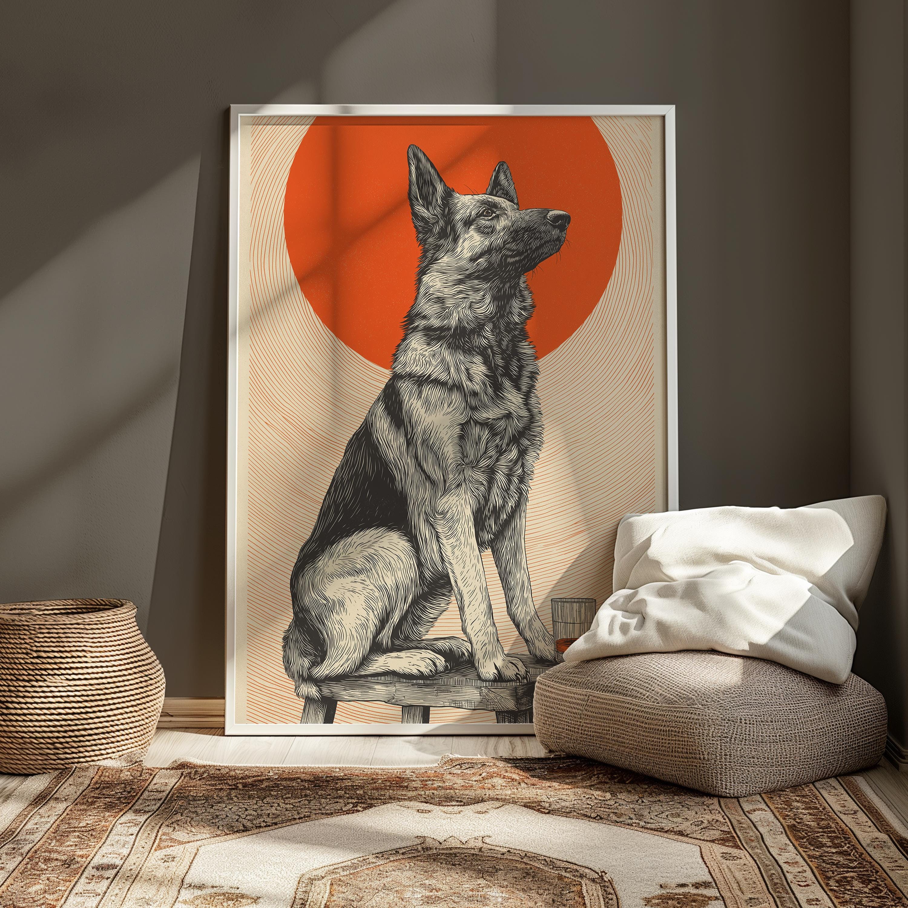 German Shepherd Print – Vintage Dog Wall Art | Pub Style Decor & Whiskey Dog Illustration