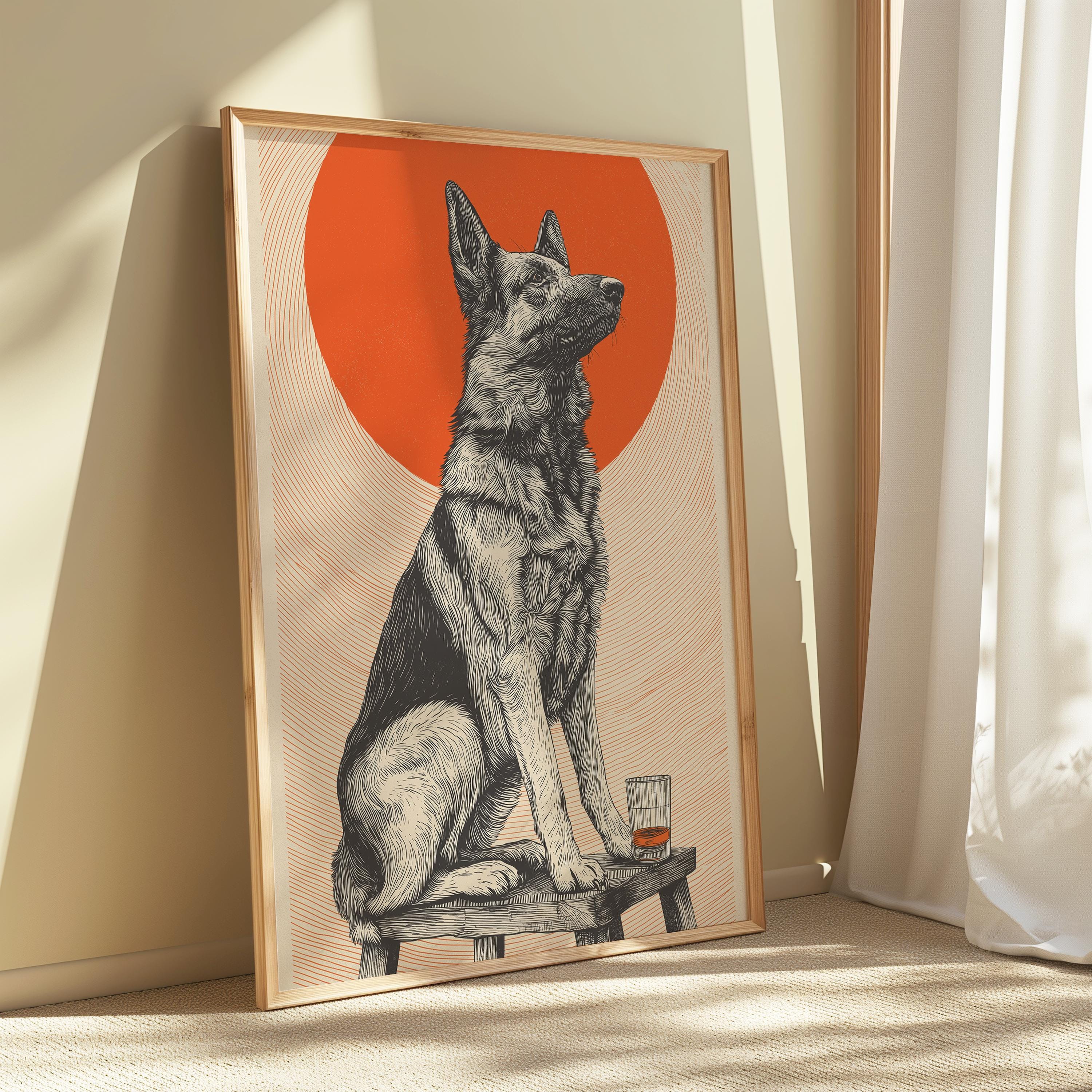 German Shepherd Print – Vintage Dog Wall Art | Pub Style Decor & Whiskey Dog Illustration