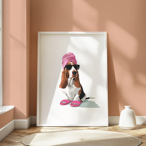 Basset Hound Print - Funny Dog Poster | Minimalist Bathroom Wall Art Decor
